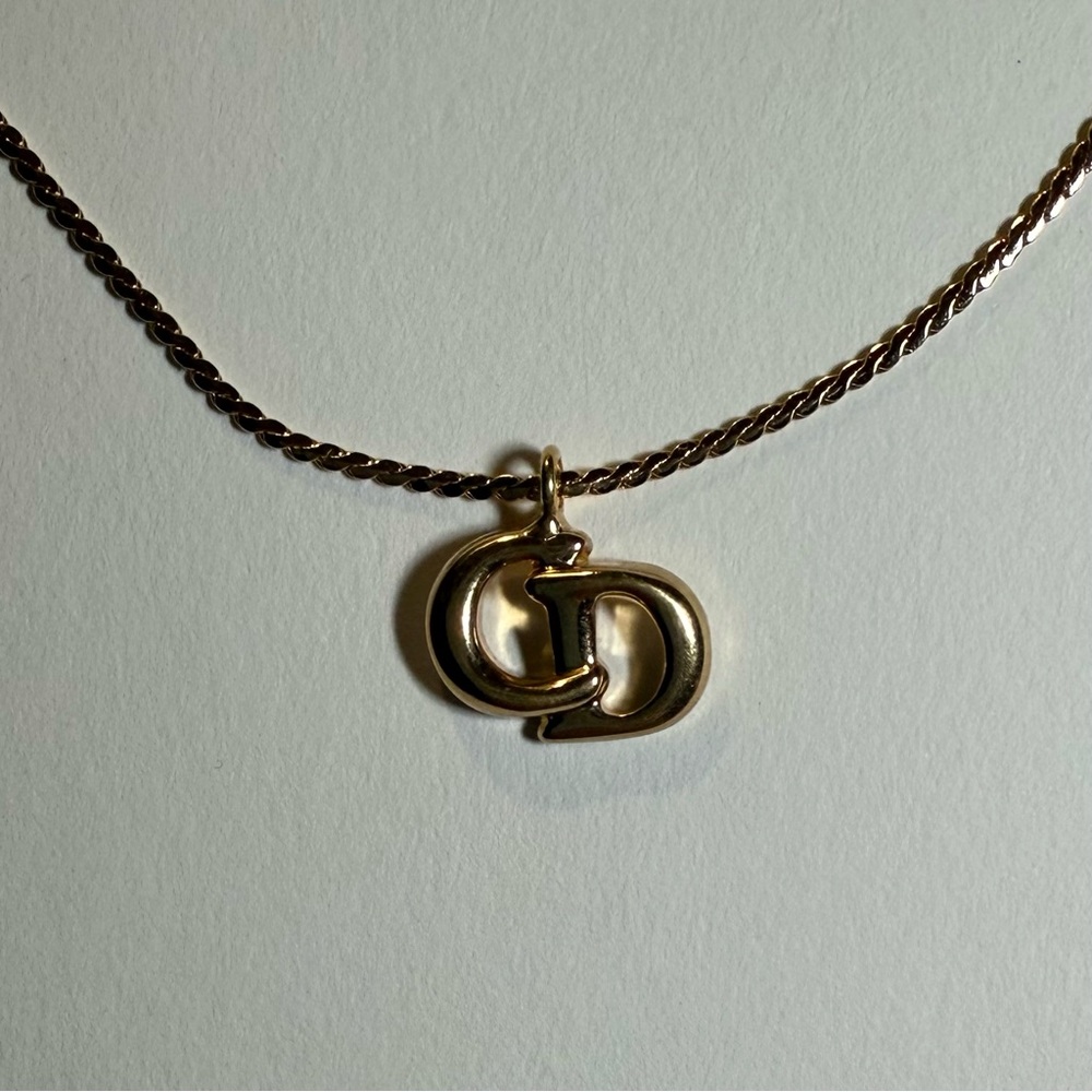 Vintage CHRISTIAN DIOR Gold Plated CD Logo Pendant Necklace